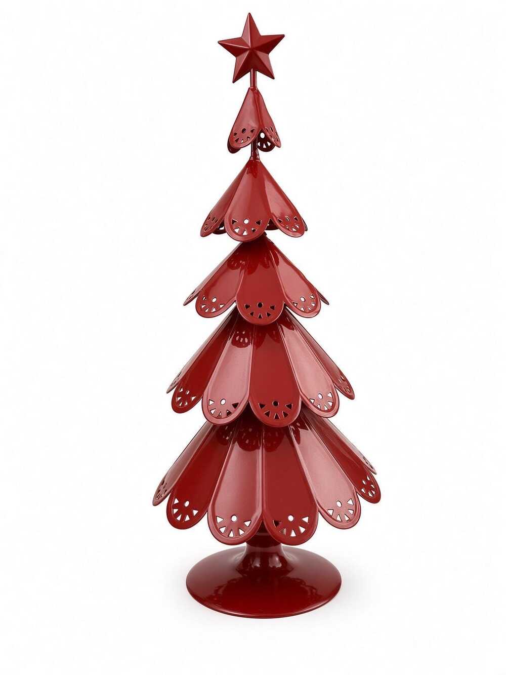 Burgundy Metal Cutwork Christmas Tree Tealight Candle Holder